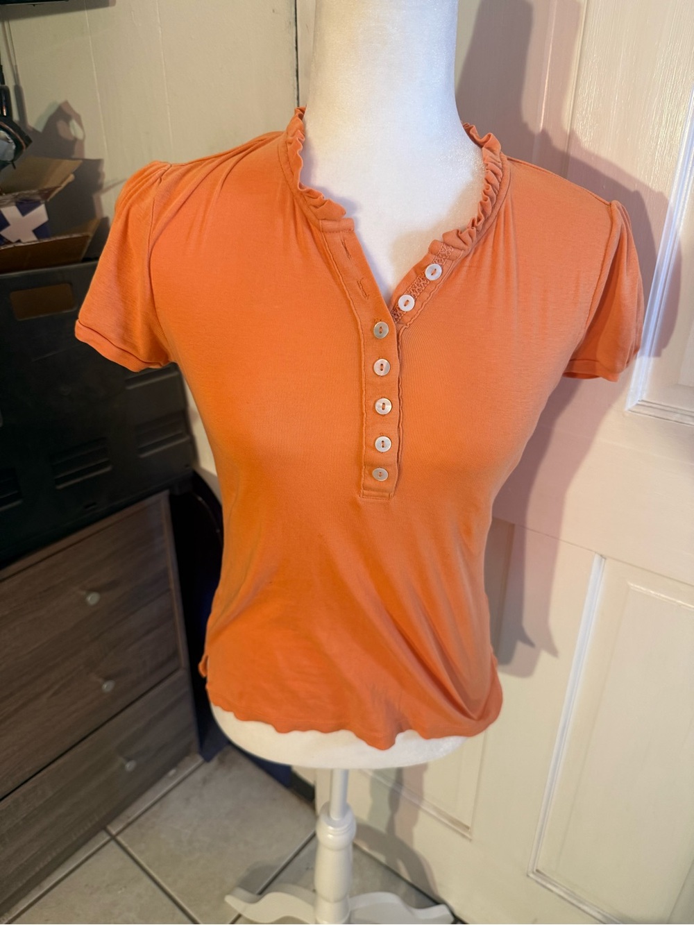 Old Navy Orange Short-Sleeve Ruffle Henley Top